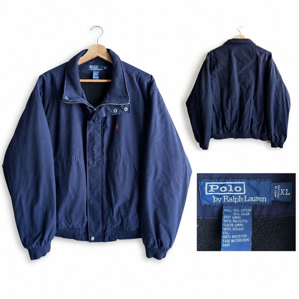 Polo Ralph Lauren Men's Fleece Lined Bomber Jacket Full Zip Size XL Blue Navy